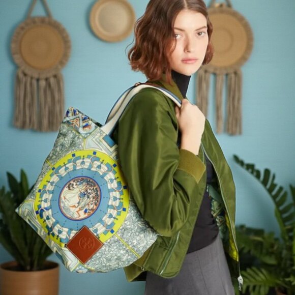 Tory Burch Ella Printed Market Tote Bag Recycled Nylon Greek Gardens Multicolor - Picture 8 of 16
